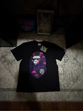 Black Tee with Purple & Pink Camo Ape Head